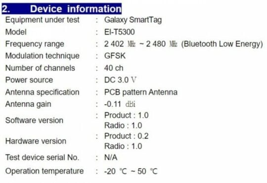 Samsung Galaxy Smart Tag Design Schematic South Korea Certification