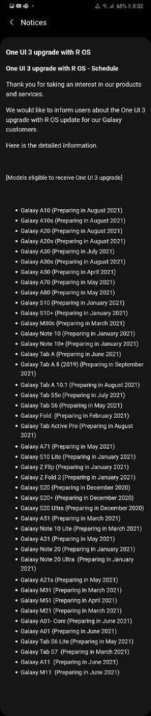 Samsung One UI 3.0 Stable Update Release Dates