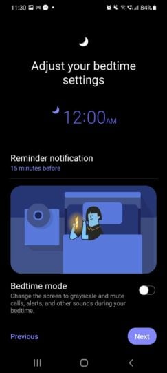 Samsung Clock App Bedtime Mode