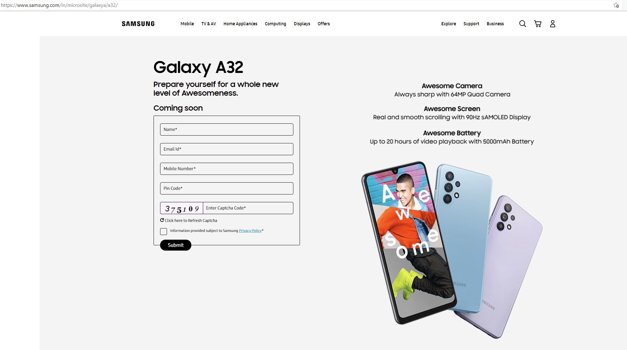 Samsung Galaxy A32 India Launch Date