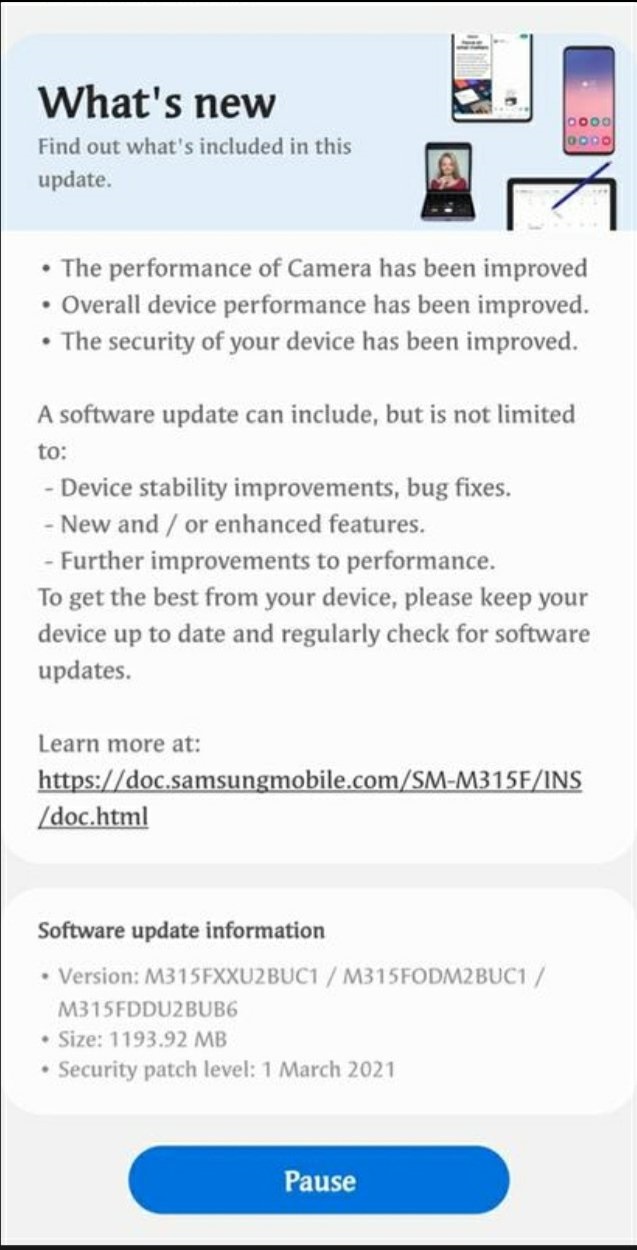 Samsung Galaxy M31 One UI 3.1 Update Changelog