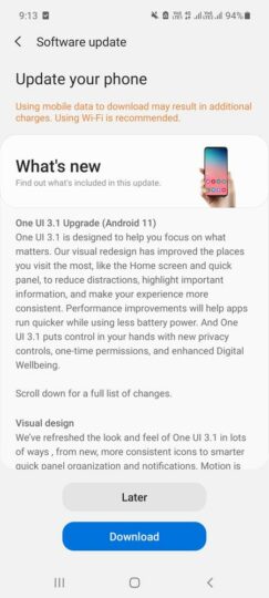 Samsung Galaxy M31s One UI 3.1 Update Changelog - 01
