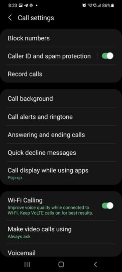 Phone App Settings 2