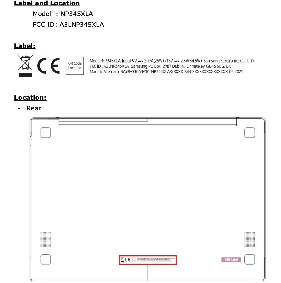 Samsung Galaxy Book Go Design FCC Certification
