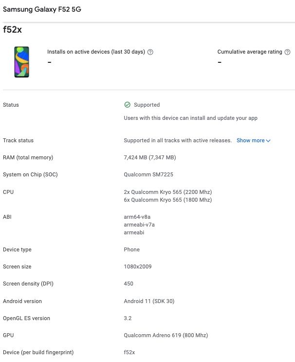 Samsung Galaxy F52 5G Specifications