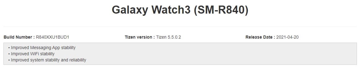 Samsung Galaxy Watch 3 Software Update April 2021