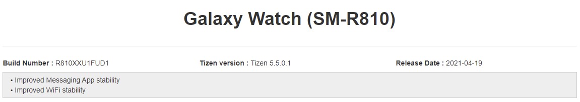 Samsung Galaxy Watch Software Update April 2021