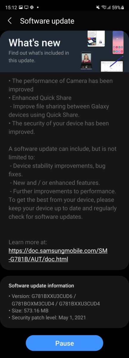 Samsung Galaxy S20 FE 5G May 2021 Security Update Changelog