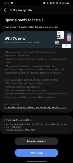 Samsung Galaxy S21 Ultra May 2021 Security Patch