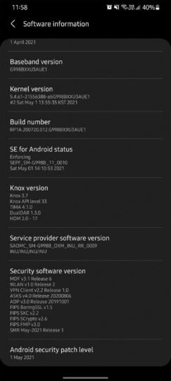 Samsung Galaxy S21 Ultra May 2021 Software Update India G998BXXU3AUE1