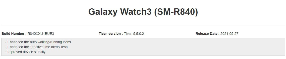 Samsung Galaxy Watch 3 Software Update May 2021 Changelog