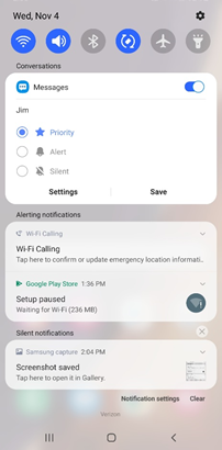 Samsung Galaxy A01 Android 11 Update Notifications Priority Controls