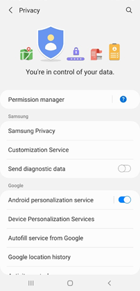 Samsung Galaxy A01 Android 11 Update Privacy Settings