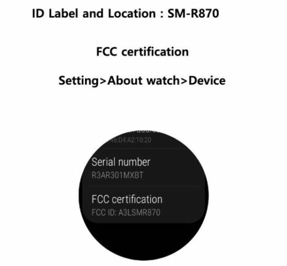 Samsung Galaxy Watch Active 4 SM-R870 FCC Certification Label Location
