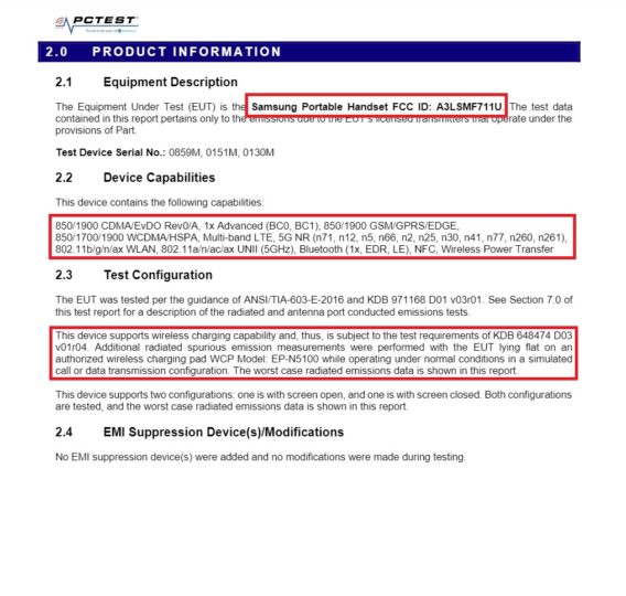 Samsung Galaxy Z Flip 3 5G 4G LTE Wi-Fi Bluetooth FCC Certification