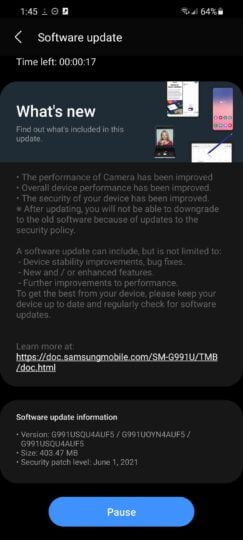 Galaxy S21 T-Mobile June 2021 update