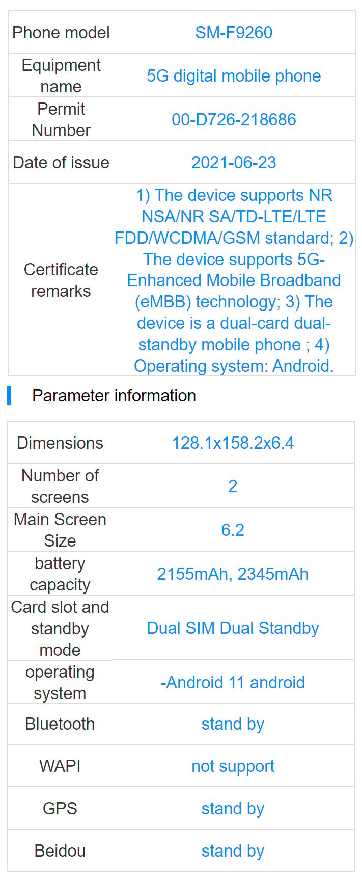 Thông số kỹ thuật Samsung Galaxy Z Fold 3 Chứng nhận TENAA
