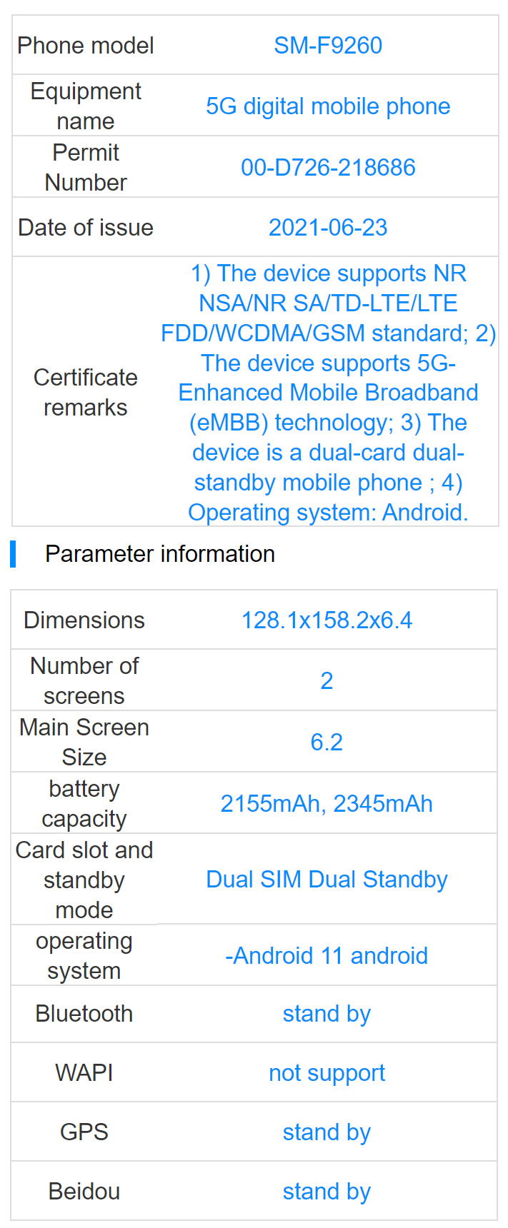 Samsung Galaxy Z Fold 3 Specifications TENAA Certification