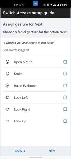 Android 12 Switch Access Facial Expressions List