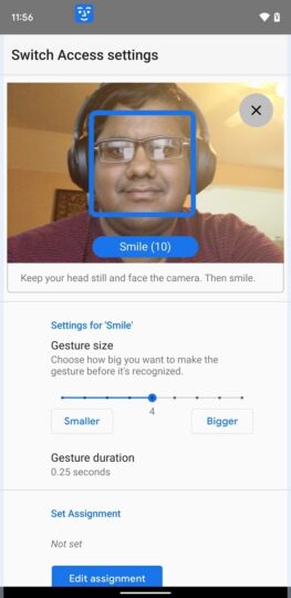 Android 12 Switch Access Facial Expressions Smile