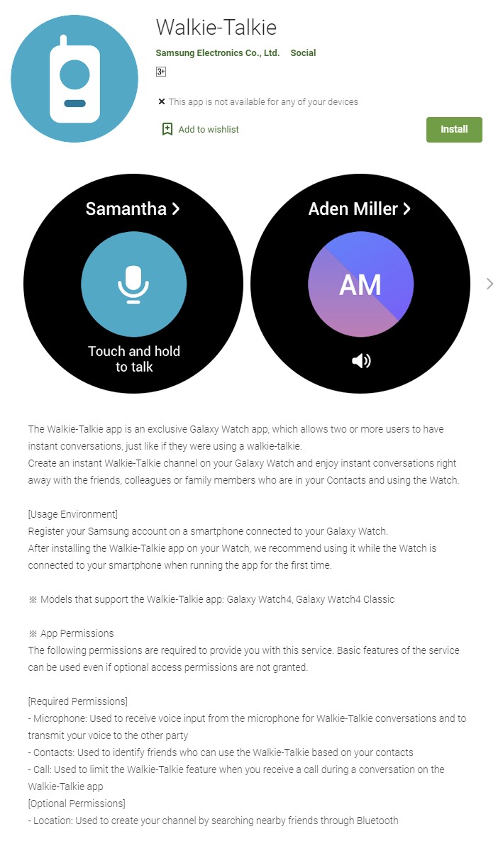 Samsung Walkie-Talkie App Galaxy Watch 4 Wear OS
