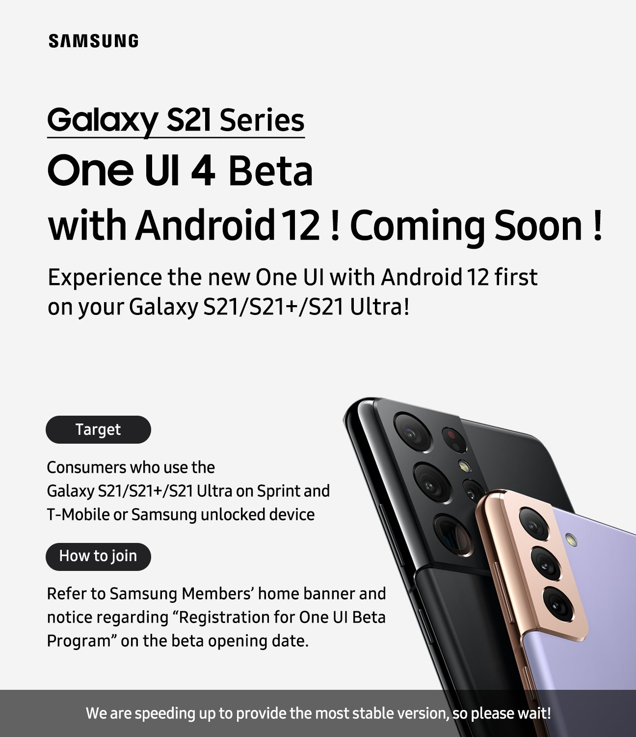 Samsung Galaxy S21 One UI 4.0 Beta Program Sprint T-Mobile USA