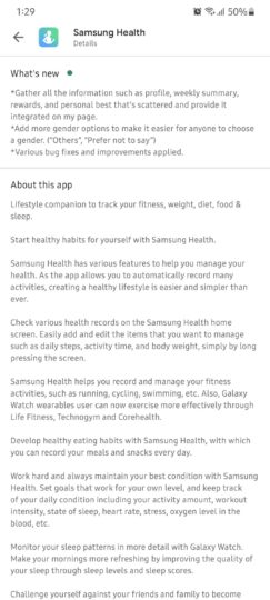 Samsung Health Update September 2021 Changelog