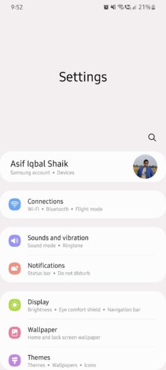 Samsung One UI 4.0 Settings Material UI