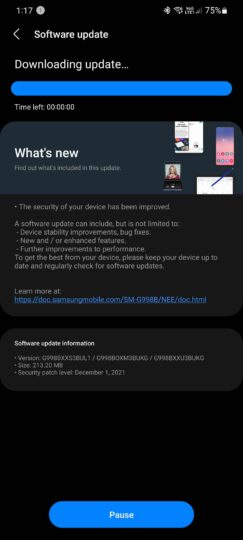 Galaxy S21 December 2021 security update