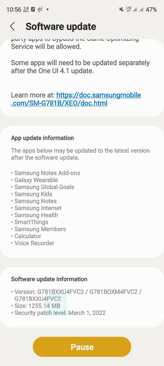 Samsung Galaxy S20 FE 5G One UI 4.1 Memperbarui