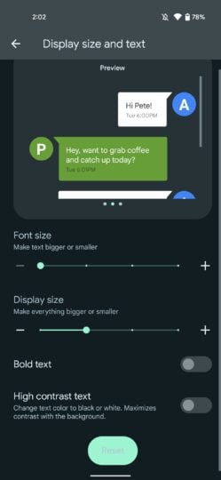Android 13 Beta 2 Display Text Size Reset