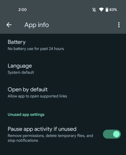 Pausa la actividad de la aplicación no utilizada Android 13 Beta 2