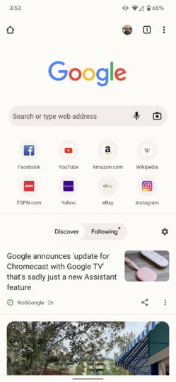 Google Chrome News Feed