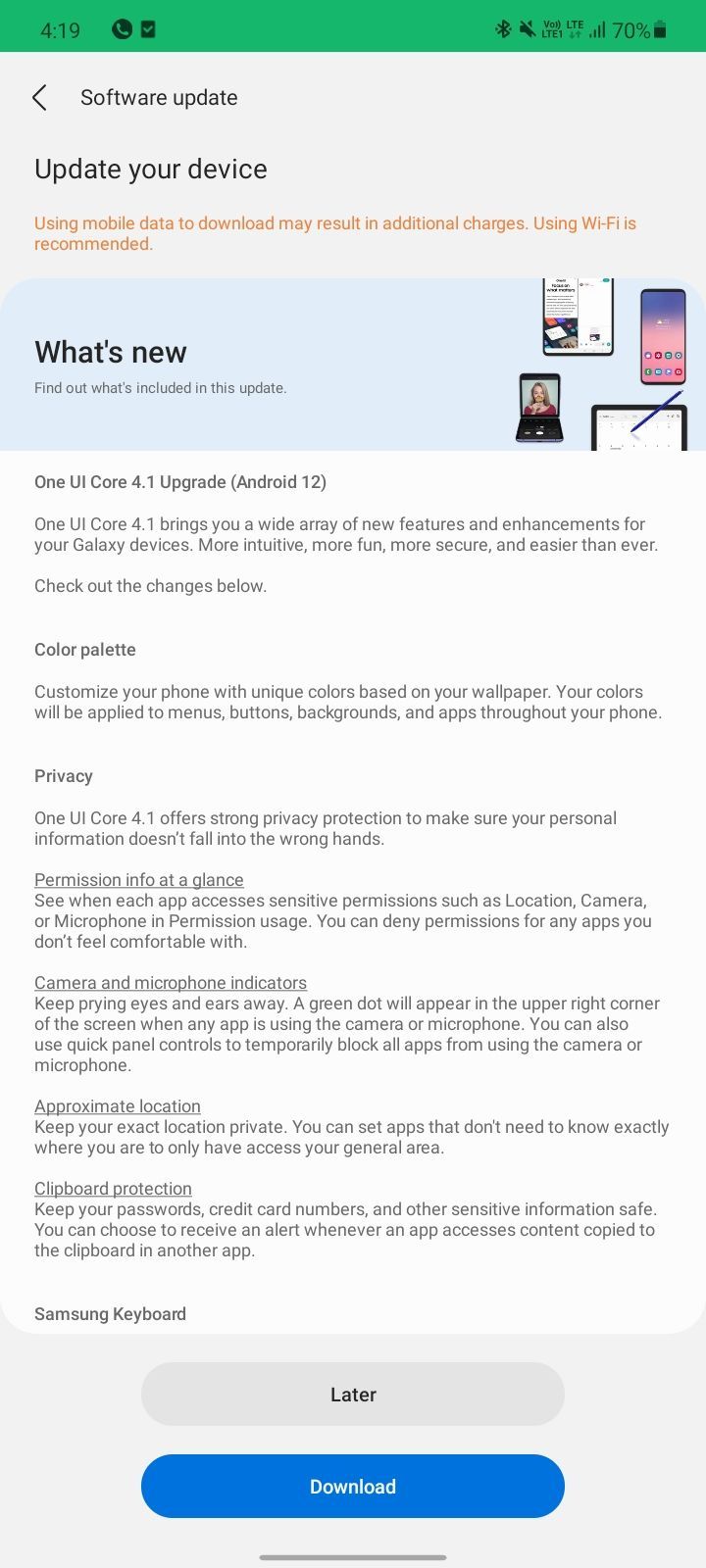 Samsung Galaxy F22 Android 12 Update One UI 4.1 Changelog