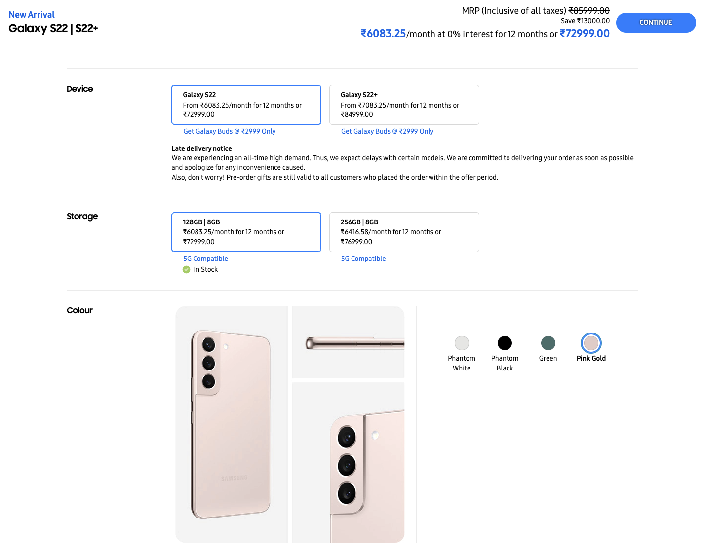 Samsung Galaxy S22 Pink Gold India