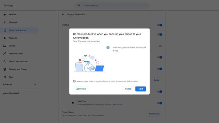 Google Chrome OS 103 Phone Hub Recent Photos Permission