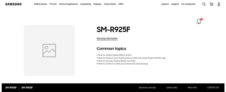 Samsung Galaxy Watch 5 e Watch 5 pro elenco sul suo sito web