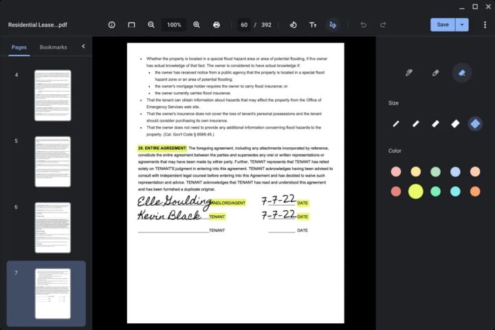 Google Chrome OS 104 PDF Form Filling Signing
