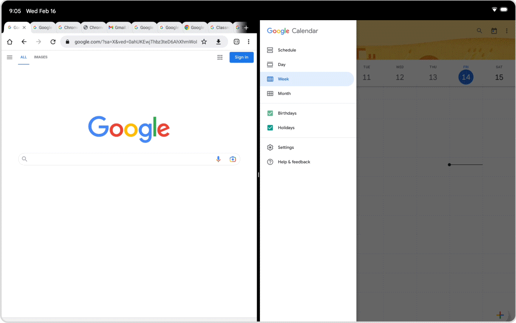 Google Chrome Tablet Side By Side Tabs