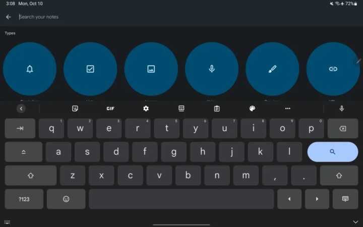 Google Gboard Tablet UI Dark