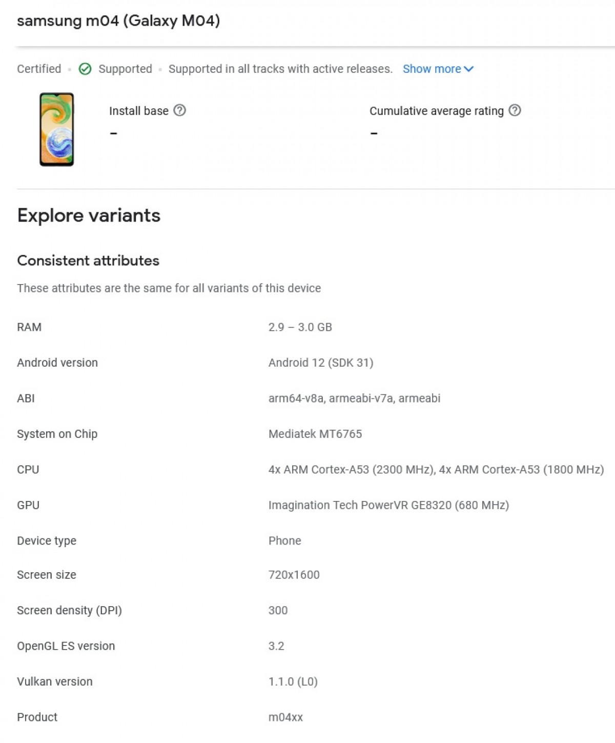Samsung Galaxy M04 Specifications Leak Google Play