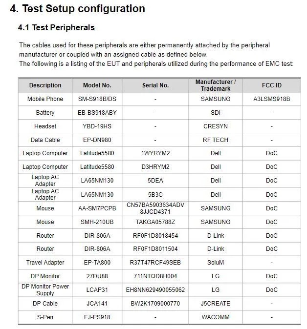 Samsung Galaxy S23 Ultra FCC certification test details