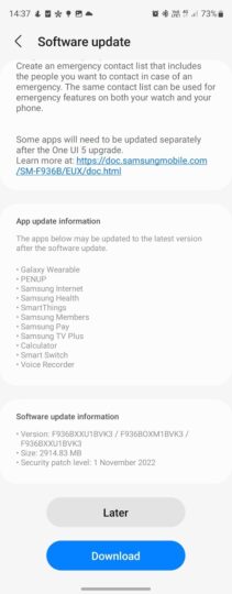 Samsung Galaxy Z Fold 4 Android 13-Update