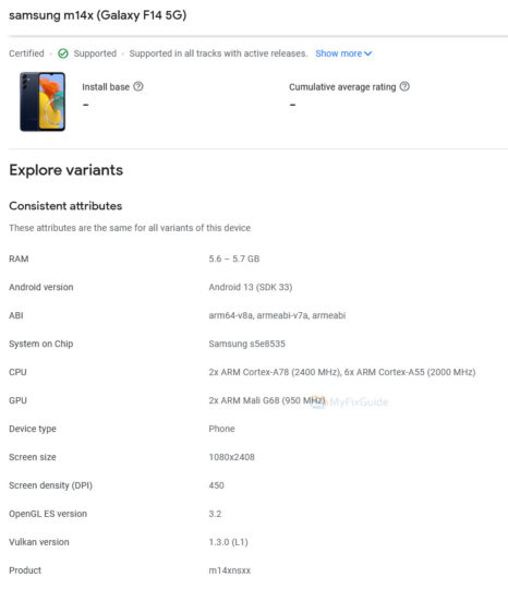Samsung Galaxy F14 5G Specifications Google Play Console