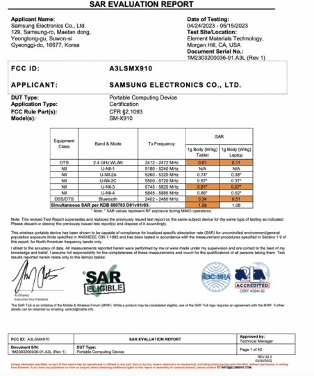 Samsung Galaxy Tab S9 Ultra FCC Certification