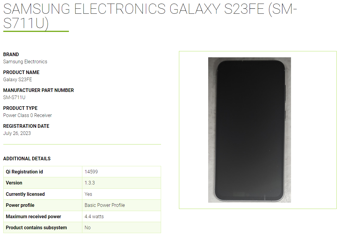 通過無線充電認證：Samsung Galaxy S23 FE 真機首次曝光；官方確認發佈在即！ 1