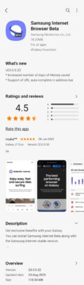 Samsung Internet Beta Version 23 Changelog