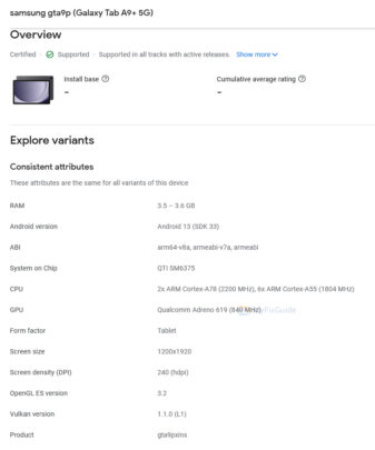 Samsung Galaxy Tab A9+ Specifications