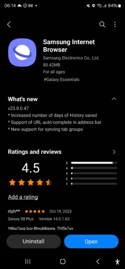 Samsung Internet update 23.0.0.47