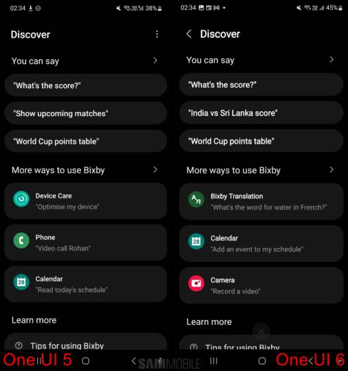 Bixby One UI 5 vs One UI 6 font